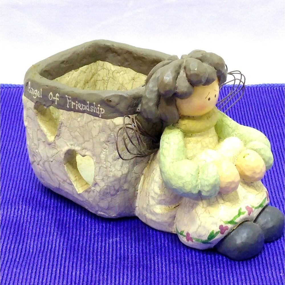 Crazy Mountain Angel Of Friendship Ceramic Candle Planter Holder Figurine RARE
